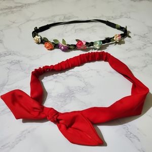 Red Bow Headband & Free Flower Headband